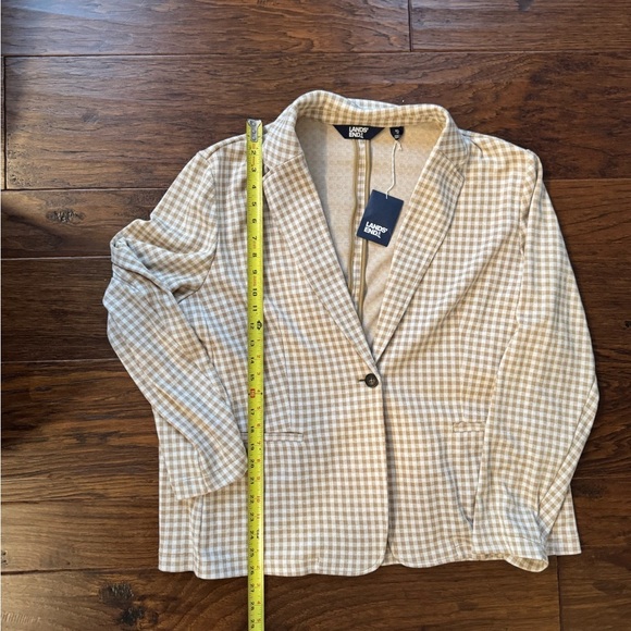 Lands' End NWT Knit Gingham Blazer Tan and White XL - Picture 2 of 8